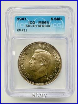1947 South Africa 5 Shillings George VI Rex Imperator ICG MS64 KM#31 Silver