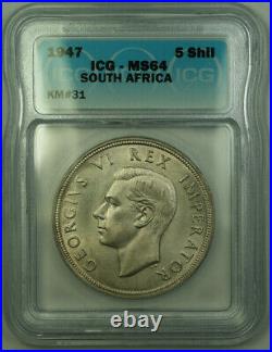 1947 South Africa Silver 5 Shillings Coin ICG MS-64 KM#31