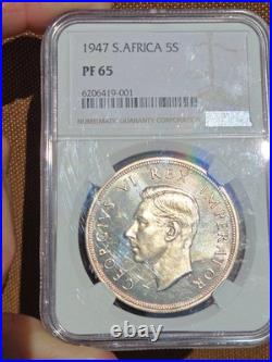 1947 South africa Silver 5 Shillings GEM NGC Proof 65 Crown