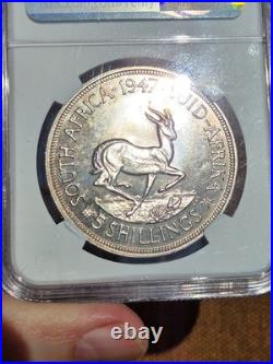 1947 South africa Silver 5 Shillings GEM NGC Proof 65 Crown