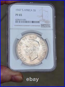 1947 South africa Silver 5 Shillings GEM NGC Proof 65 Crown 1947 South africa Silver 5 Shillings GEM NGC Proof 65 Crown
