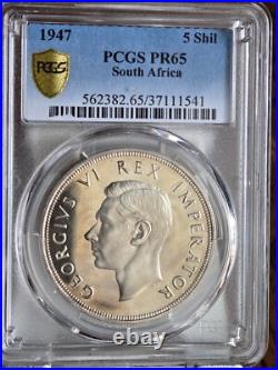 1947 South africa Silver 5 Shillings GEM PCGS Proof 65 Crown