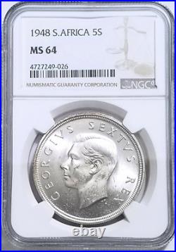 1948 5 Schillings George-vi South Africa Km# 40.1 Ngc Select Ms-64 High-grades