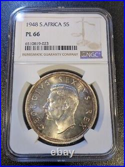 1948 PL66 South Africa Silver 5 Shillings NGC KM 40.1 Prooflike Nice Luster