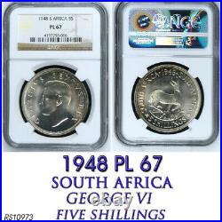 1948 SILVER 5 SHILLINGS PL67 NGC SOUTH AFRICA 5S PROOFLIKE FIVE George VI