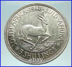 1948 SOUTH AFRICA George VI SPRINGBOK Deer Silver 5 Shillings LARGE Coin i76896