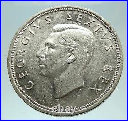 1948 SOUTH AFRICA George VI SPRINGBOK Deer Silver 5 Shillings LARGE Coin i76896