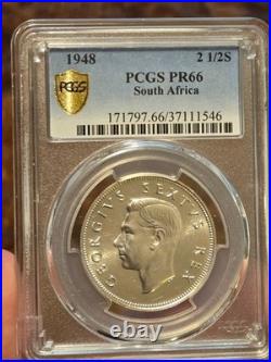 1948 South Africa 2 1/2 Shillings PCGS PF 66 TOP POP STUNNING