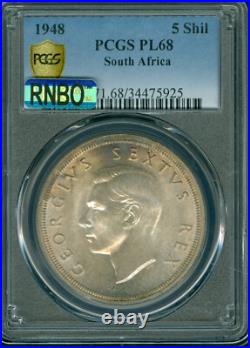 1948 South Africa 5 Shilling Pcgs Pl68 Rnbo Rainbow Mac Finest & Spotless