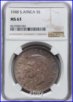 1948 South Africa 5 Shillings NGC MS63 Silver Springbok Crown KM40.1 George VI