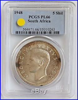 1948 South Africa 5 Shillings PCGS PL66 Proof-like Silver Crown Unc 1,000 Minted