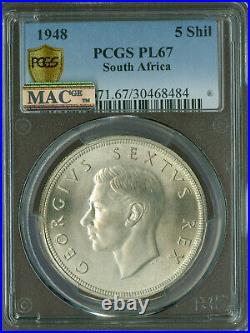 1948 South Africa 5 Shillings Pcgs Pl67 Pq 2nd Finest Grade Mac Spotless