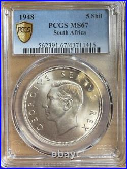 1948 South Africa Silver 5 Shillings, PCGS MS-67 High Grade