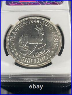 1949 SILVER 5 SHILLINGS MS61 NGC SOUTH AFRICA 5S UNC George VI