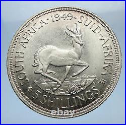 1949 SOUTH AFRICA Large Silver 5 Shillings Coin GEORGE VI SPRINGBOK Deer i69426