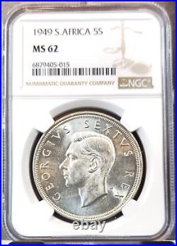 1949 South Africa Silver 5 Shillings Springbok Ngc Ms 62 Great Looking Coin