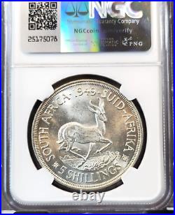 1949 South Africa Silver 5 Shillings Springbok Ngc Ms 62 Great Looking Coin