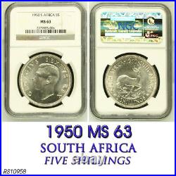 1950 SILVER 5 SHILLINGS MS63 NGC SOUTH AFRICA 5S UNCIRCULATED FIVE George VI
