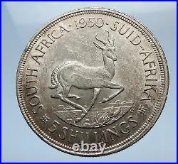 1950 SOUTH AFRICA Large Silver 5 Shillings Coin GEORGE VI SPRINGBOK Deer i69424