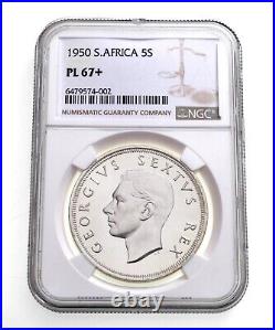 1950 South Africa 5 Shilling Silver Coin Graded by NGC as PL67+ HIGHEST POP 1