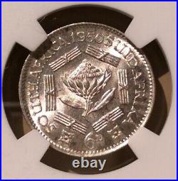 1950 South Africa Six Pence NGC MS 63 Silver
