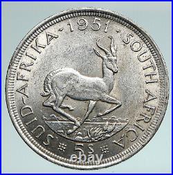 1951 SOUTH AFRICA George VI SPRINGBOK Deer Silver 5 Shillings LARGE Coin i90965
