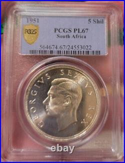 1951 Silver 5 Shillings Pl67 Pcgs South Africa 5s Crown Prooflike George VI