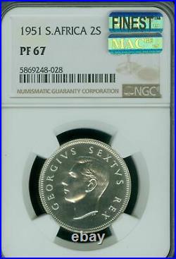 1951 South Africa 2 Shilling Ngc Pf67 Mac Finest Grade & Mac Spotless