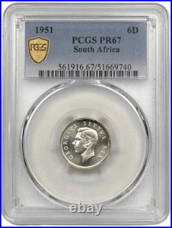 1951 South Africa 6 Pence Proof Coin PCGS PR 67
