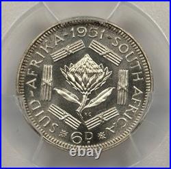 1951 South Africa 6 Pence Proof Coin PCGS PR 67