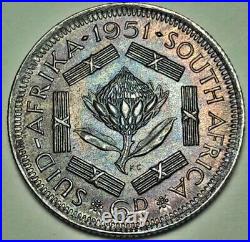 1951 South Africa 6 Pence Silver Color Gem Toned Bu Unc Stunning Choice (dr)
