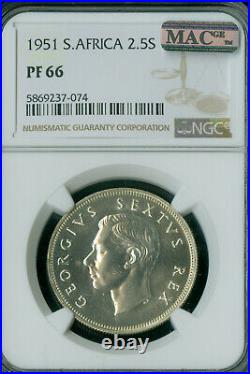 1951 South Africa Silver 2.5 Shillings Ngc Pf66 Mac 2nd Finest Mac Spotless