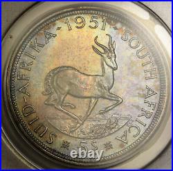 1951 South Africa Silver 5 Shillings 5S MS 68 PL Proof Like ANACS Color Toned