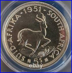 1951 South Africa Silver 5 Shillings ANACS MS 67 KM 40.2 Springbok George VI