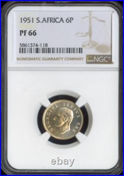 1951 South Africa Silver Sixpence 6P Proof NGC PF66 Quality