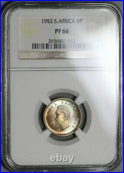 1952 NGC PF 66 South Africa Silver 6 Pence George VI Proof Coin (21012205C)