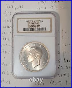 1952 SILVER 5 SHILLINGS MS67 NGC SOUTH AFRICA 5S UNCIRCULATED FIVE George VI