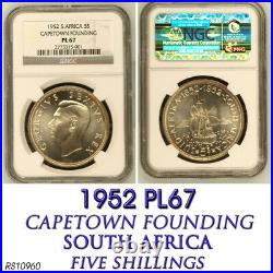 1952 SILVER 5 SHILLINGS PL67 NGC SOUTH AFRICA 5S UNCIRCULATED FIVE George VI