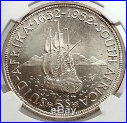1952 SOUTH AFRICA 300th Cape Town Riebeeck SHIP Prooflike Silver Coin NGC i68302