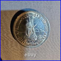 1952 SOUTH AFRICA 300th Cape Town Riebeeck w SHIP Silver 5 Shillings Coin i97685