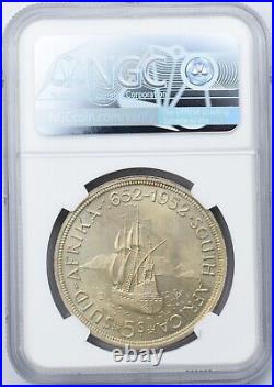 1952 SOUTH AFRICA SILVER 5 SHILLINGS, CAPETOWN 300th ANNIVERSARY, NGC PL67, TOP