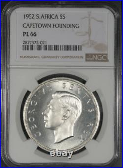 1952 Silver 5 Shillings South Africa Ngc Pl66 Capetown 300th Anniv High-grades