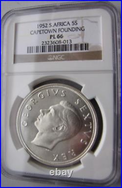 1952 Silver 5 Shillings South Africa Ngc Pl66 Capetown 300th Anniv High-grades