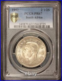 1952 South Africa 2 1/2 2.5 Shillings Proof Silver Coin PCGS PR 67 KM #39.2