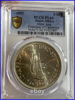 1952 South Africa 5 Shillings Silver Coin Pcgs Pl66, Proof Like