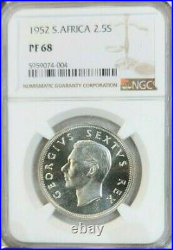 1952 South Africa Silver 2.5 Shillings Ngc Pf 68 Pq Extremely Rare Top Pop 1
