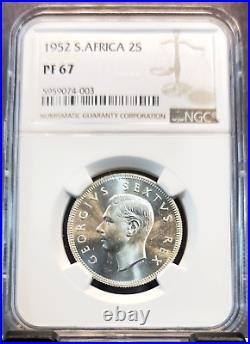 1952 South Africa Silver 2 Shillings Ngc Pf 67 Scarce Top Pop