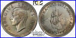 1952 South Africa Silver 5 Shillings Cape Town Anniv. Pcgs Au55 Color Toned Bu