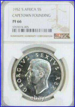 1952 South Africa Silver 5 Shillings Capetown Founding Ngc Pf 66 Rare Pq Beauty