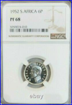 1952 South Africa Silver 6 Pence Ngc Pf 68 Pq Extremely Rare Top Pop